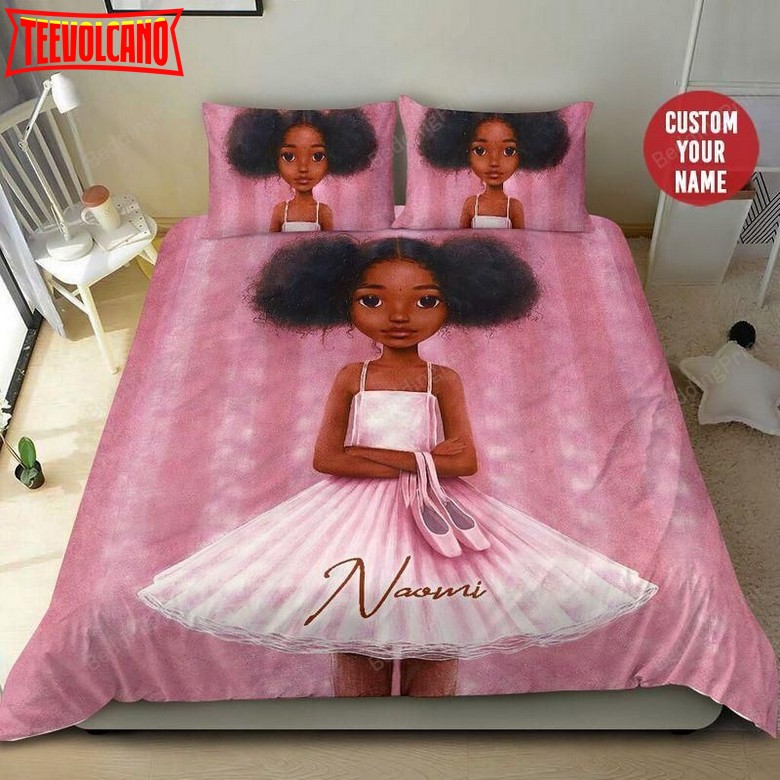 Black Little Girl Ballet Pink Custom Name Duvet Cover Bedding Set
