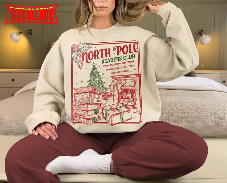 Bookish Christmas Sweatshirt North Pole Book Club Santa Hoodie Gift Shirt