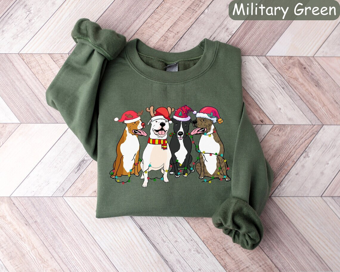 Christmas Dog Sweatshirt, Pitbull Terrier Shirt, Dog Lover Unisex Sweatshirt