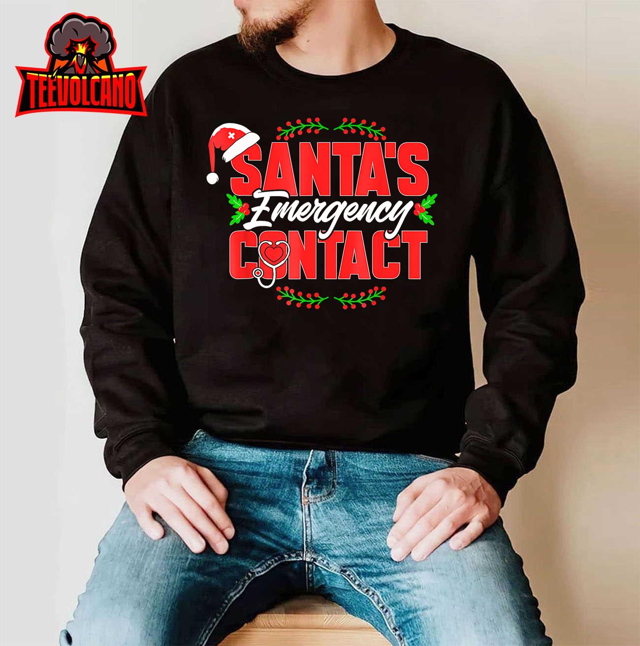 Christmas Santa’s Emergency Contact. Nurse T-Shirt