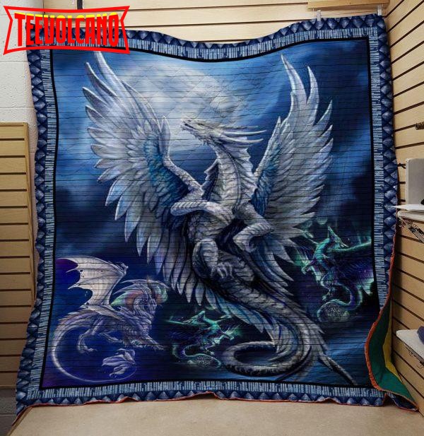 Dragon White 3D Customized Quilt Blanket