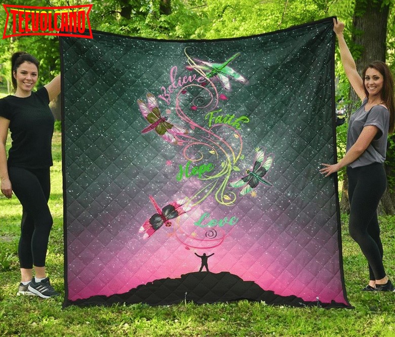 Dragonfly Believe Hope Love Christmas Gift 3D Quilt Blanket