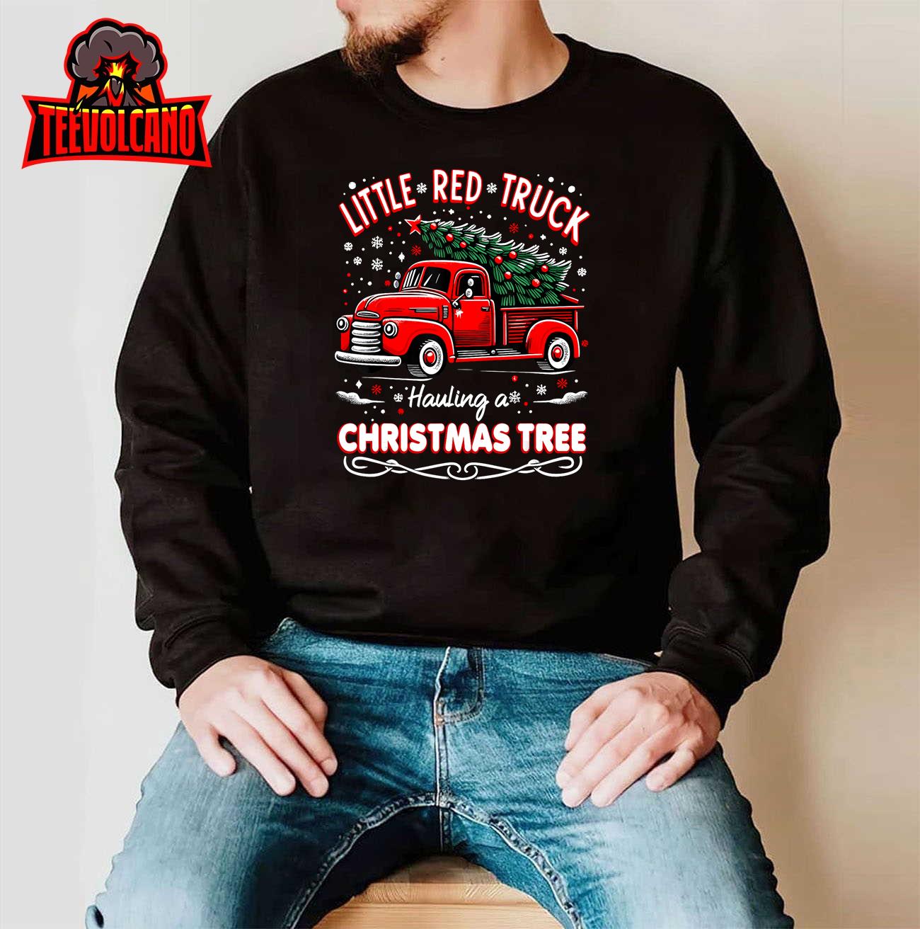 Little Red Truck Hauling A Christmas Tree T-Shirt