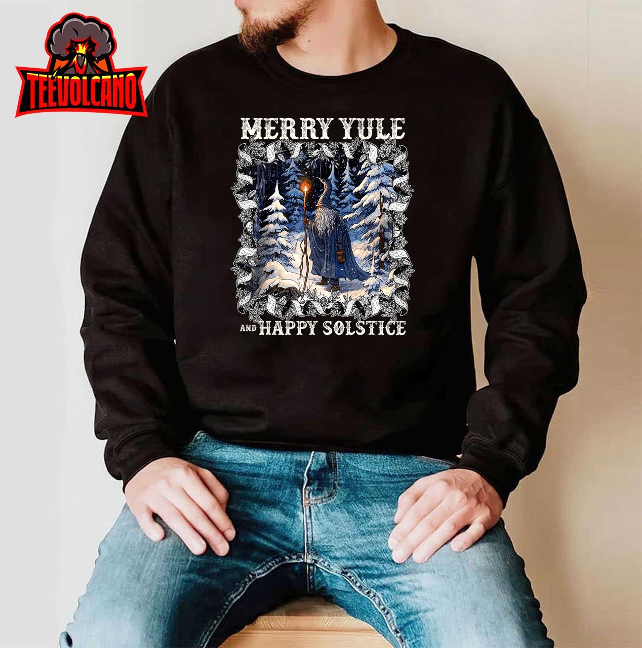 Merry Solstice Happy Yule Christmas Bird Nordic Xmas Graphic T-Shirt