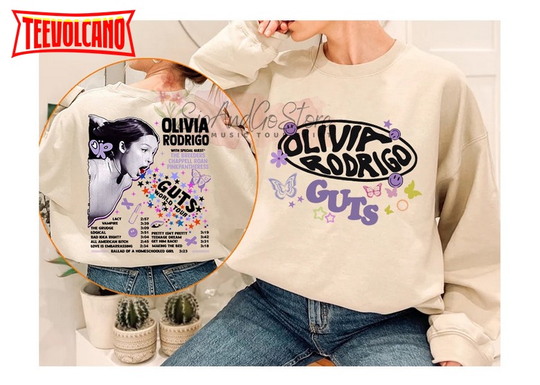 Olivia Rodrigo GUTS  Album T-Shirt, Guts Olivia Track List Shirt