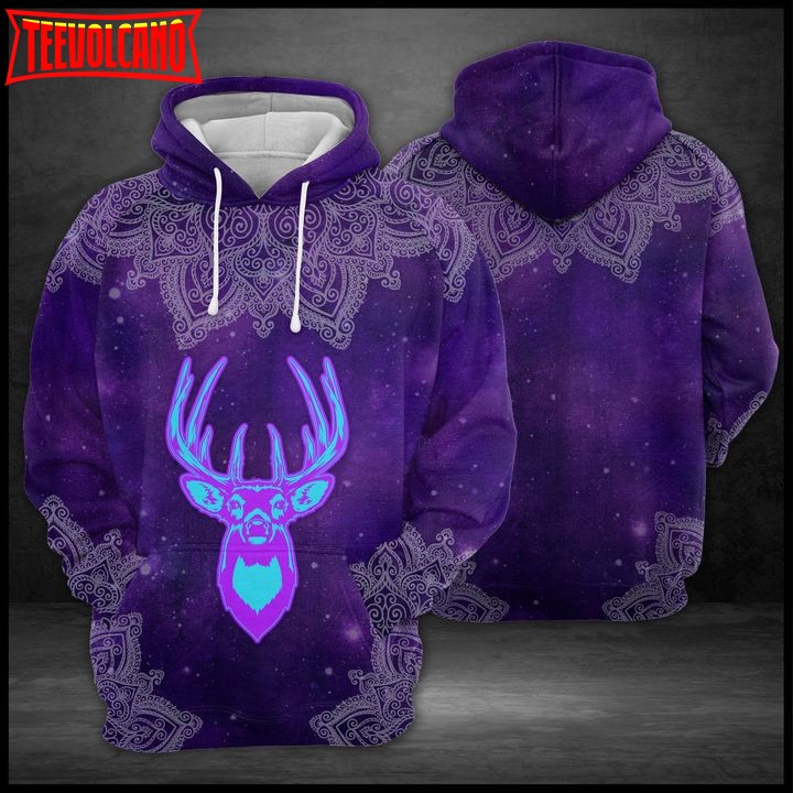 Purple Deer Head Mandala 3D Printed Hoodie