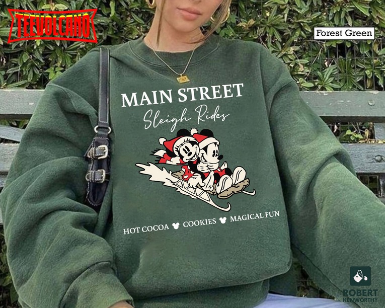 Retro Mickey Minnie Main Street Sleigh Rides Sweatshirt, Disney Christmas Sweatshirt