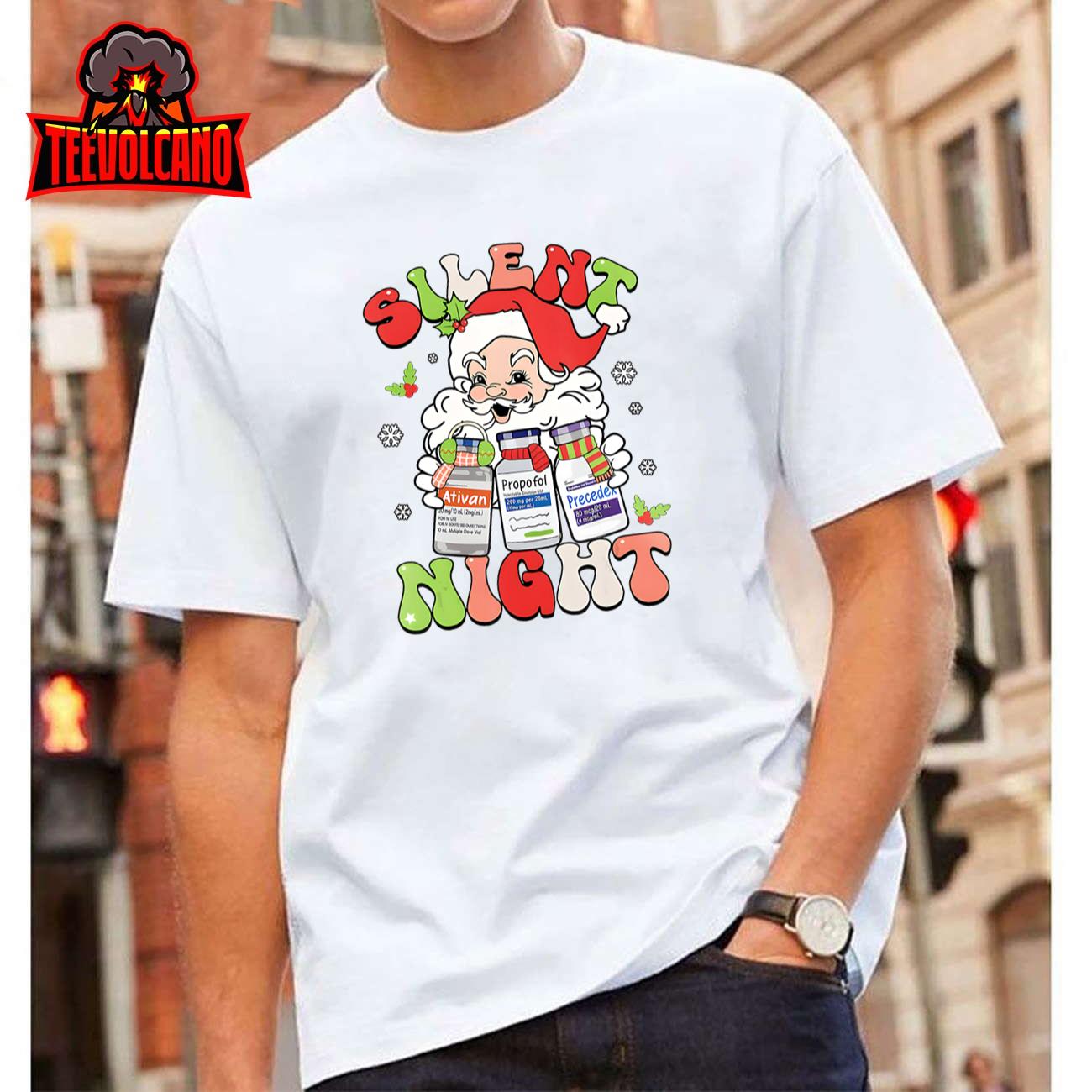 Retro Silent Night ICU Nurse Christmas Intensive Care Unit T-Shirt