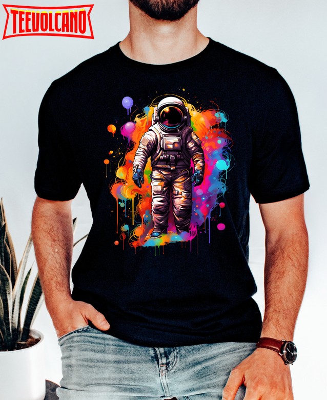 Unisex Astronaut T-Shirt, Neon Space Theme Design, Perfect Casual Wear