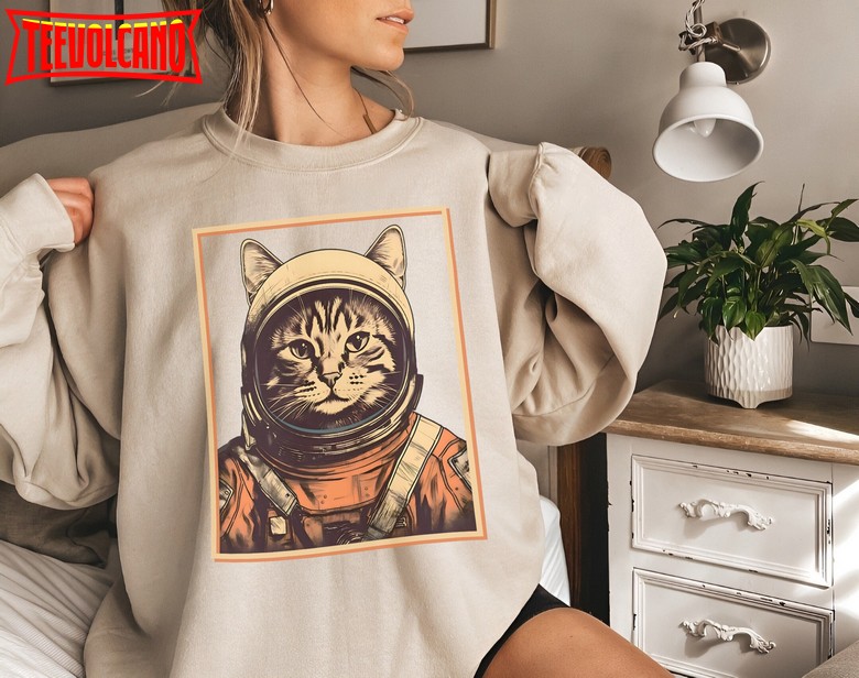 Vintage Cat Astronaut T-Shirt, Retro Space Cat Tee Shirt, Funny Kitten In Helmet