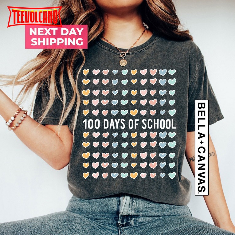 100 Days Of School Shirt, 100th Day Of School, 100 Days Of Hearts Shirt