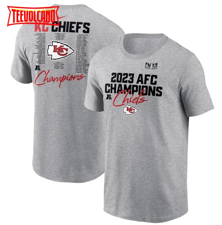 Kansas City Chiefs Heather Gray 2023 AFC Champions Roster T-Shirt