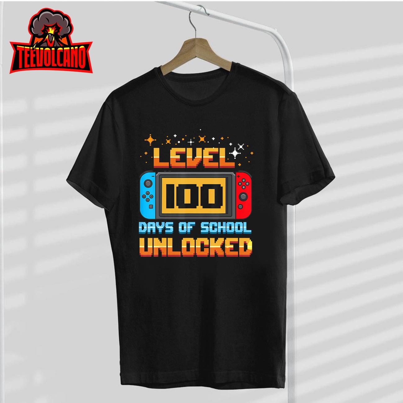 Level 100 Days Of School Unlocked Gamer Boys Funny 100th Day T-Shirt