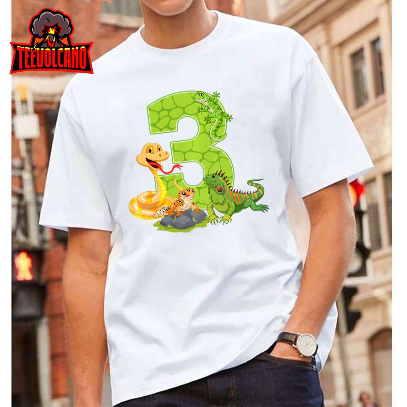 3rd Birthday Snake Lizard Reptile 3 Year Old Birthday Party T-Shirt