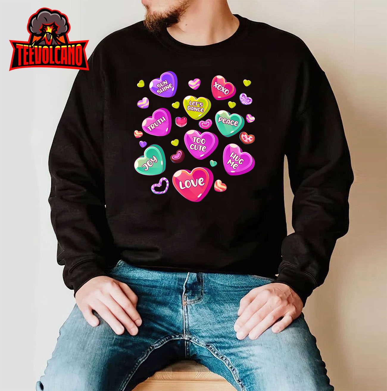 Funny Candy Valentines Day Hearts Trendy Womens Men Girls T-Shirt