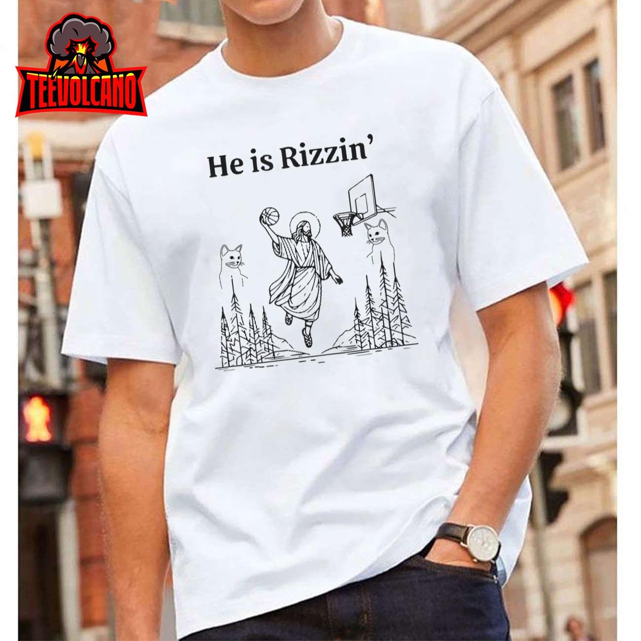 He Is Rizzin Funny Cate Basketball Retro Christian Religious T-Shirt