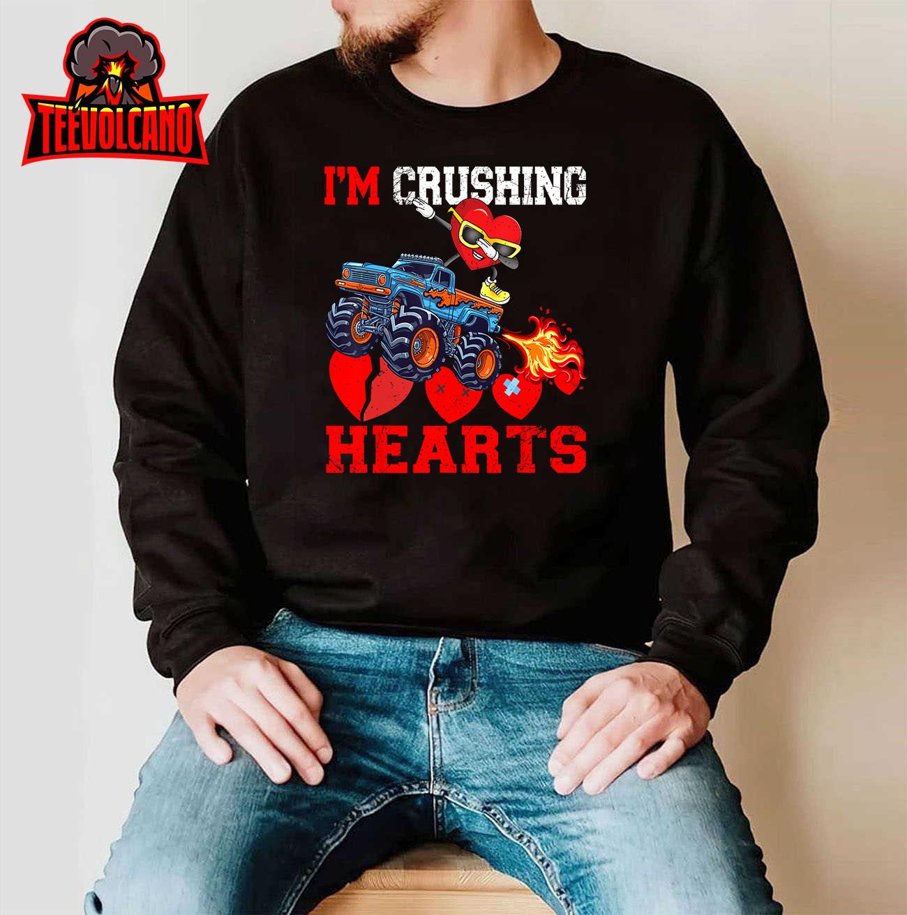 I Crush Hearts Monster Truck Toddler Boys Valentine’s Day Unisex T-Shirt