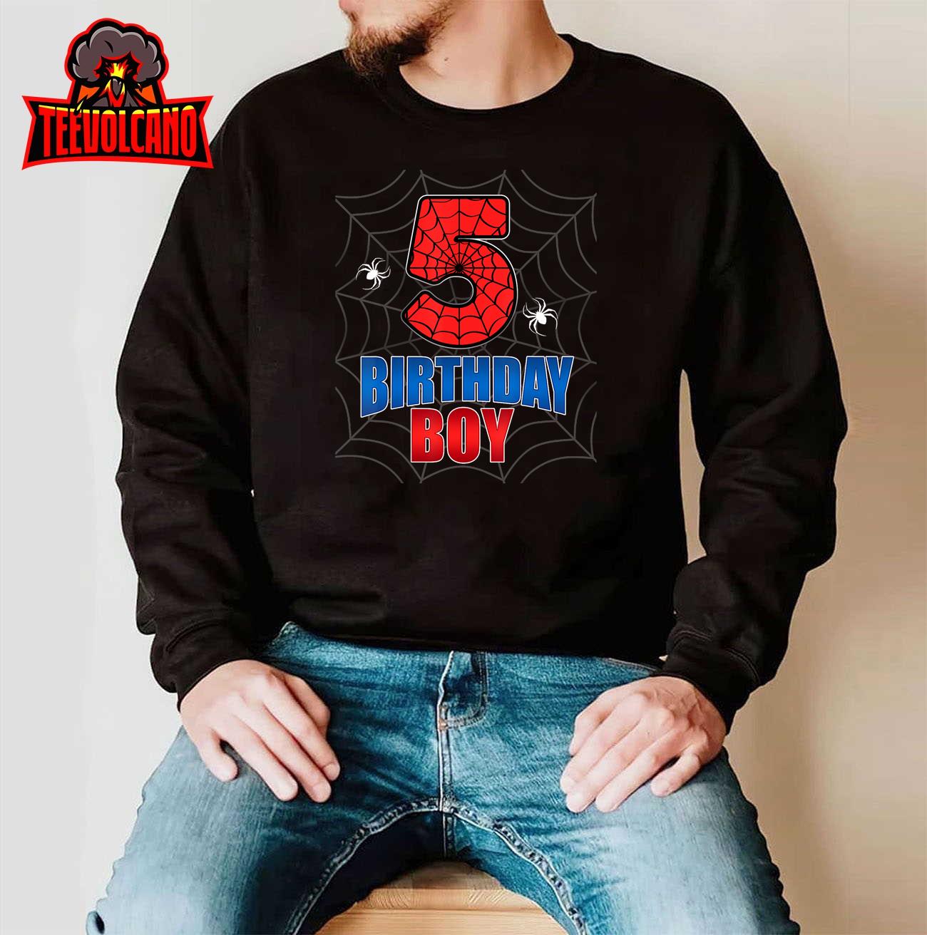 Spider Web Five 5 Years Old 5th Birthday Boy Party Kids T-Shirt