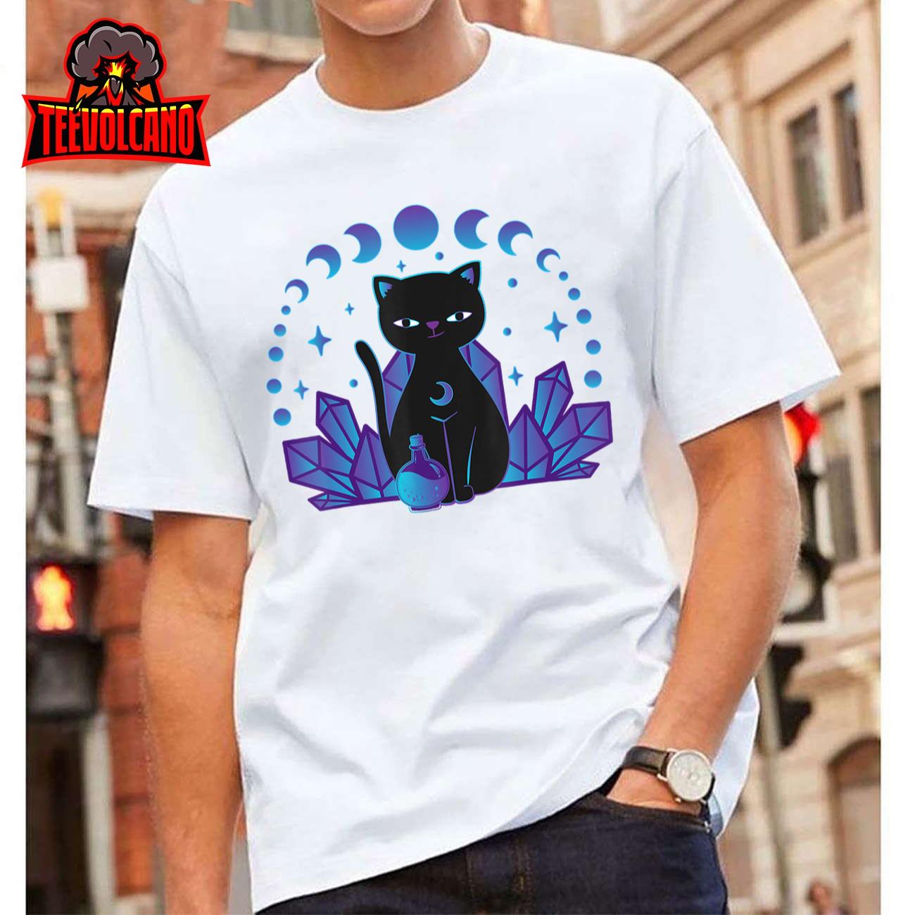 Kawaii Pastel Goth Cat Anime Manga Crystal Black Witchy T-Shirt