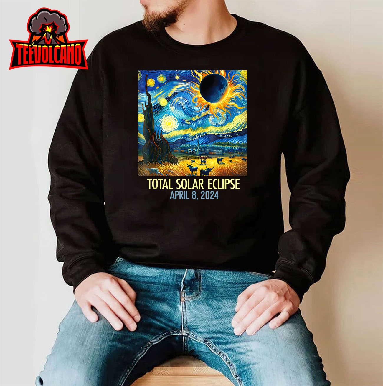 Total Solar Eclipse 2024 Starry Night Van Gogh Totality T-Shirt