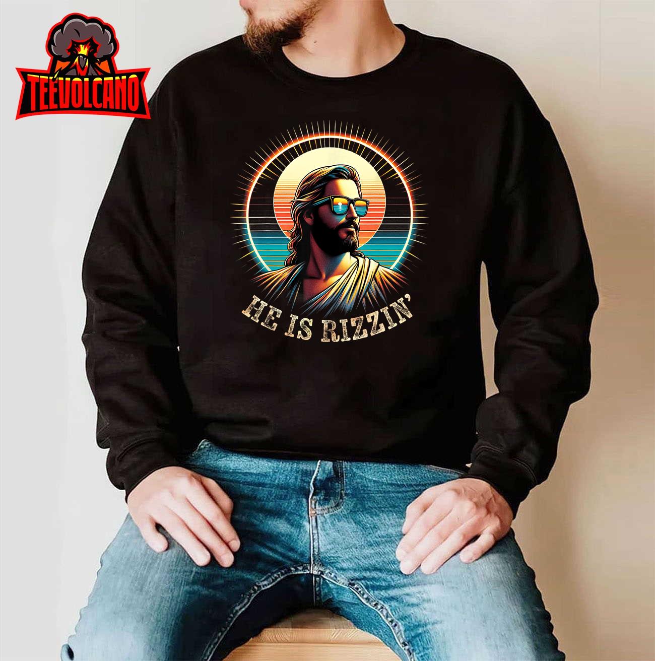 Vintage Jesus is Rizzen Easter Christian He Is Rizzin T-Shirt