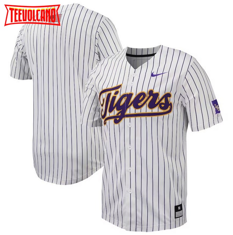 White Purple LSU Tigers Pinstripe Replica Full-Button Baseball Jersey