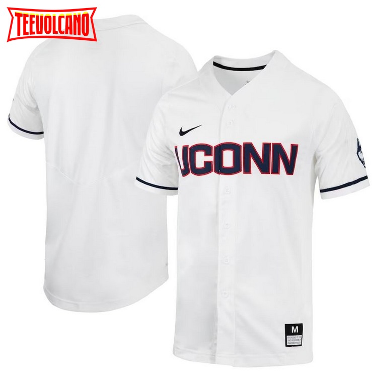 White UConn Huskies Replica Full-Button Baseball Jersey